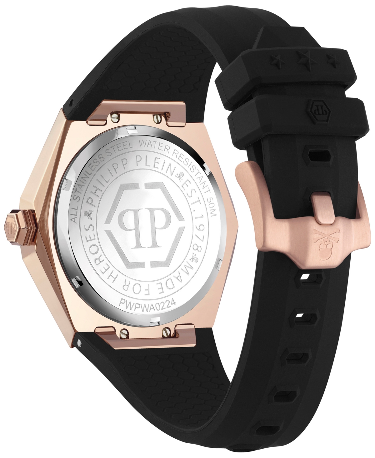 Shop Philipp Plein Men's The Skull Spikes Black Silicone Strap Watch 45mm In Two Tone