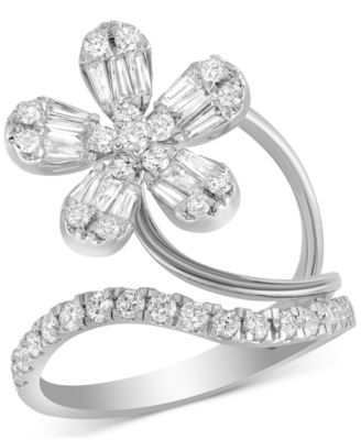 Macy's - Diamond Round & Baguette Flower Statement Ring (1 ct. t.w.) in 14k White Gold