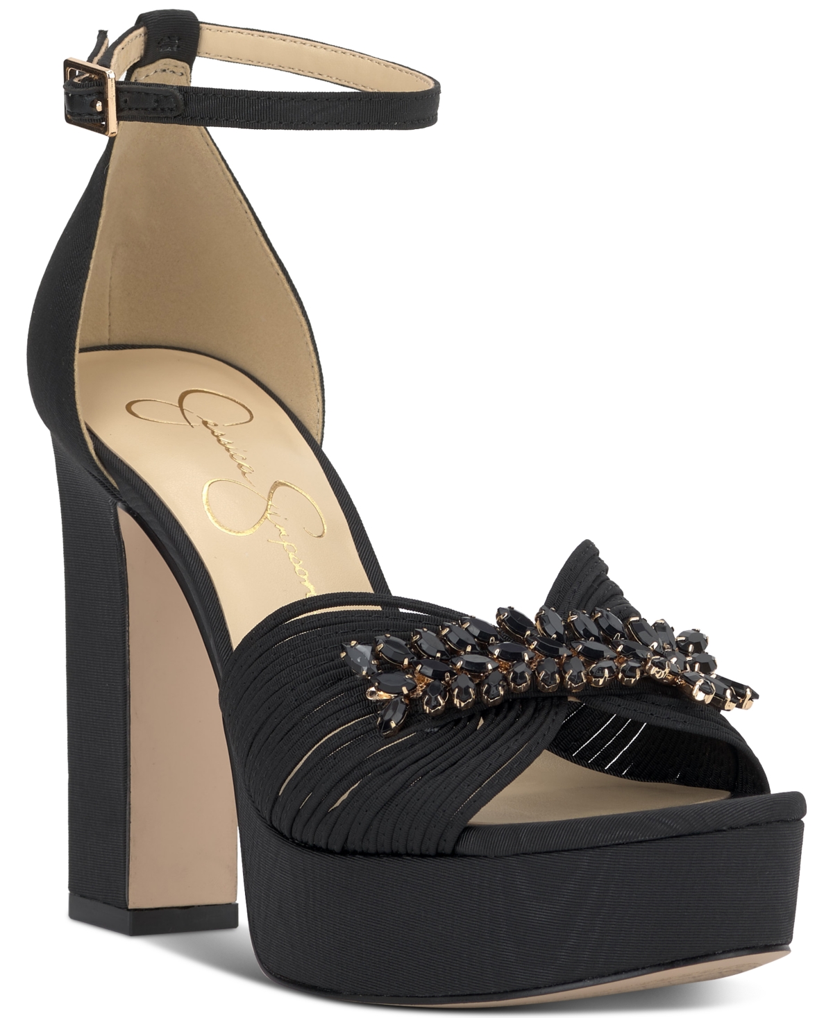 Jessica Simpson Anissia Ankle Strap Platform Pump In Black Moire Satin