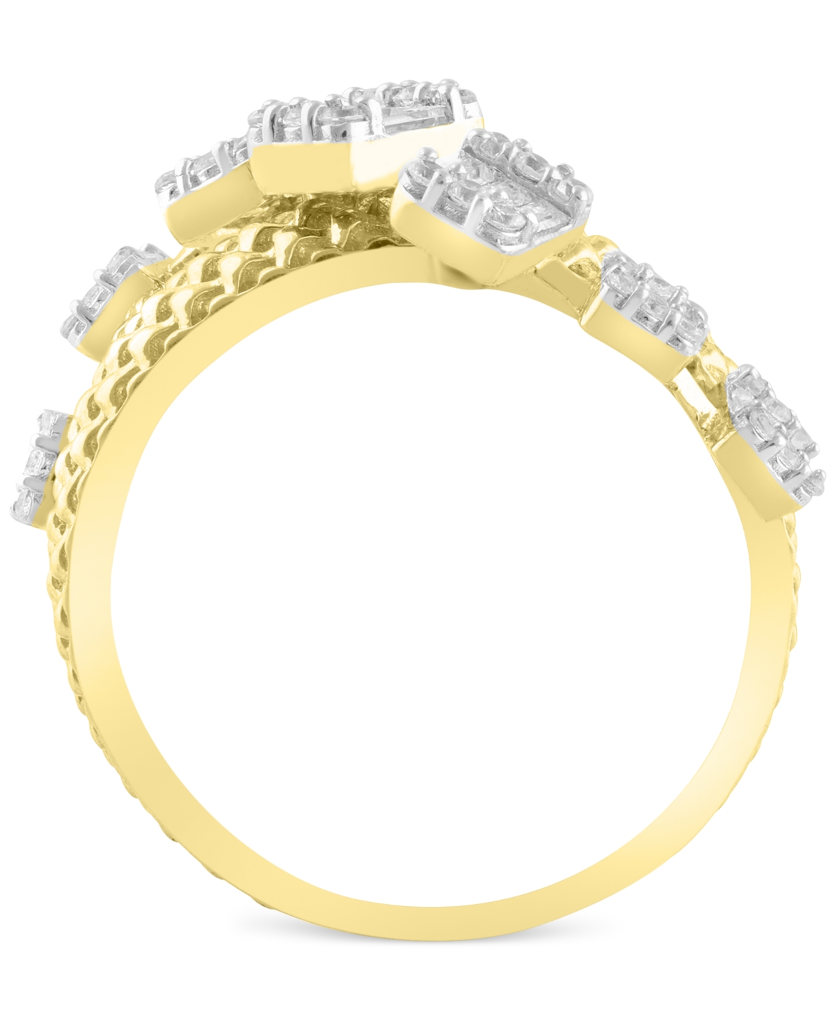 Macy's Diamond Round & Baguette Crossover Statement Ring (3/4 Ct. Tw) In 14k White Or Yellow Gold In Yellow Gold