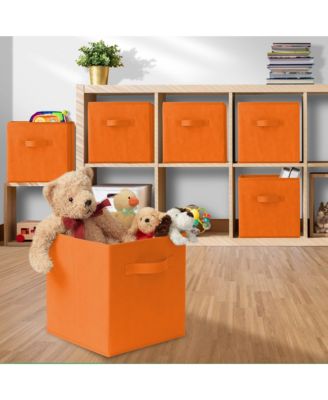 Set of 6 Fabric Storage Cube Bins, Orange - 11&amp;#x22; Collapsible Foldable Cloth Baskets for Shelves and Cubby Organizers