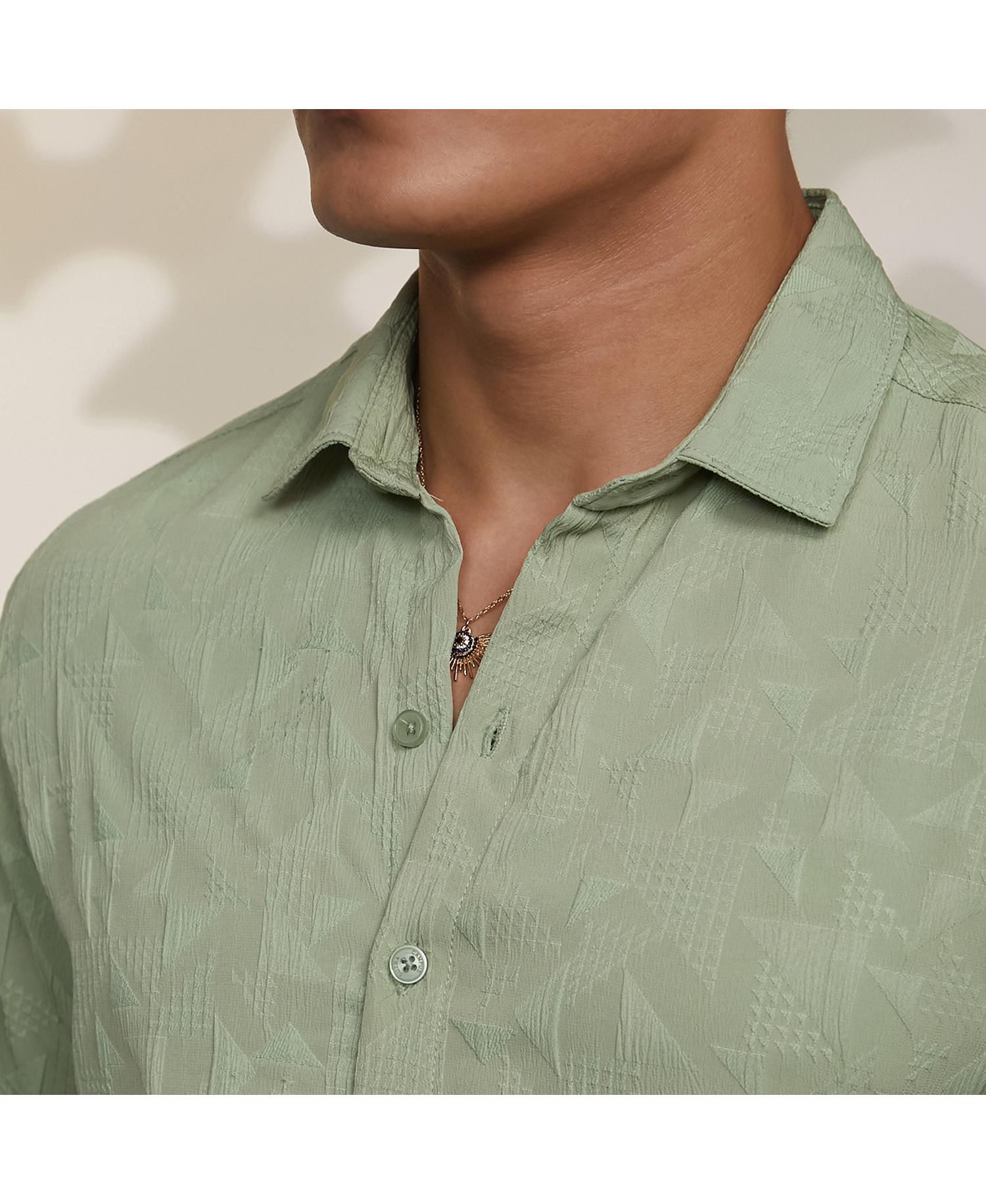 Men's Sage Green Geometric-Texture Shirt