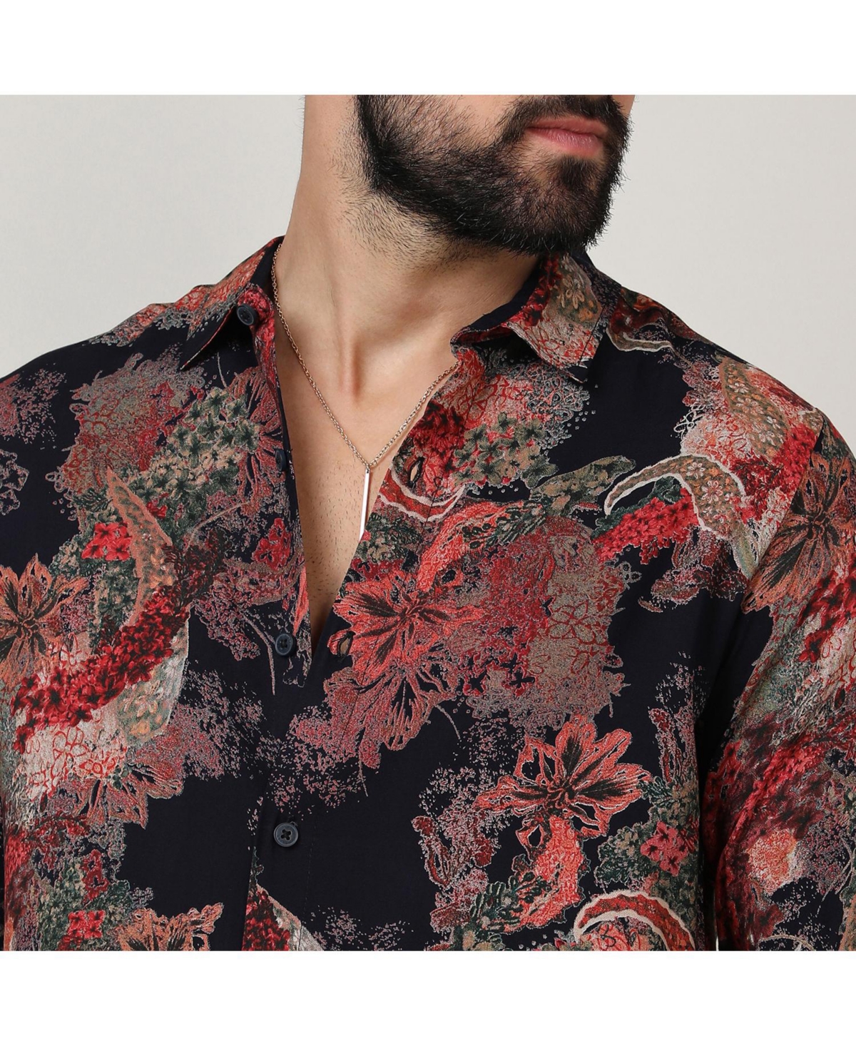 Campus Sutra Men's Crimson& Midnight Black Paisley Flora Shirt - Red