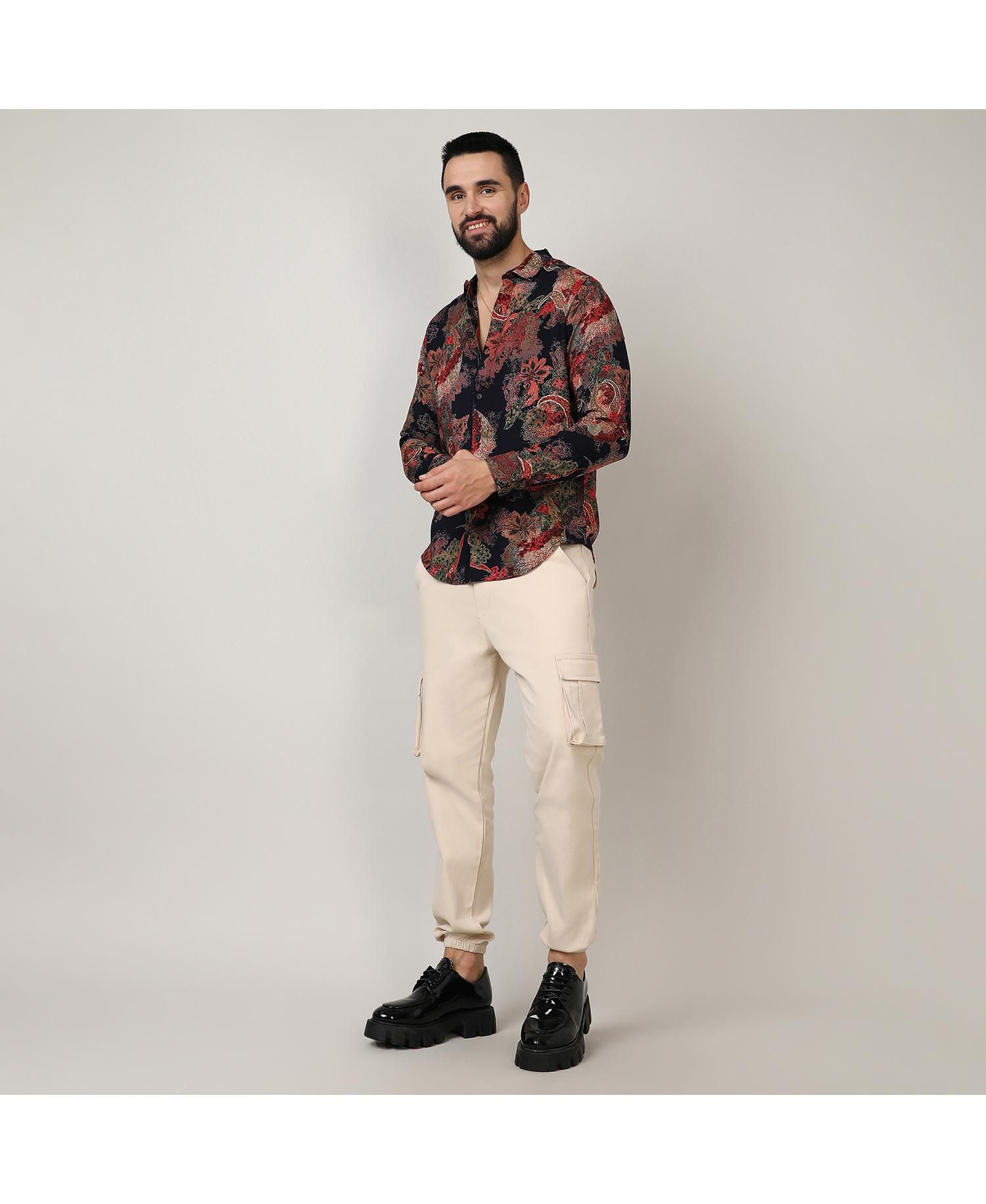 Men's Crimson Red & Midnight Black Paisley Flora Shirt