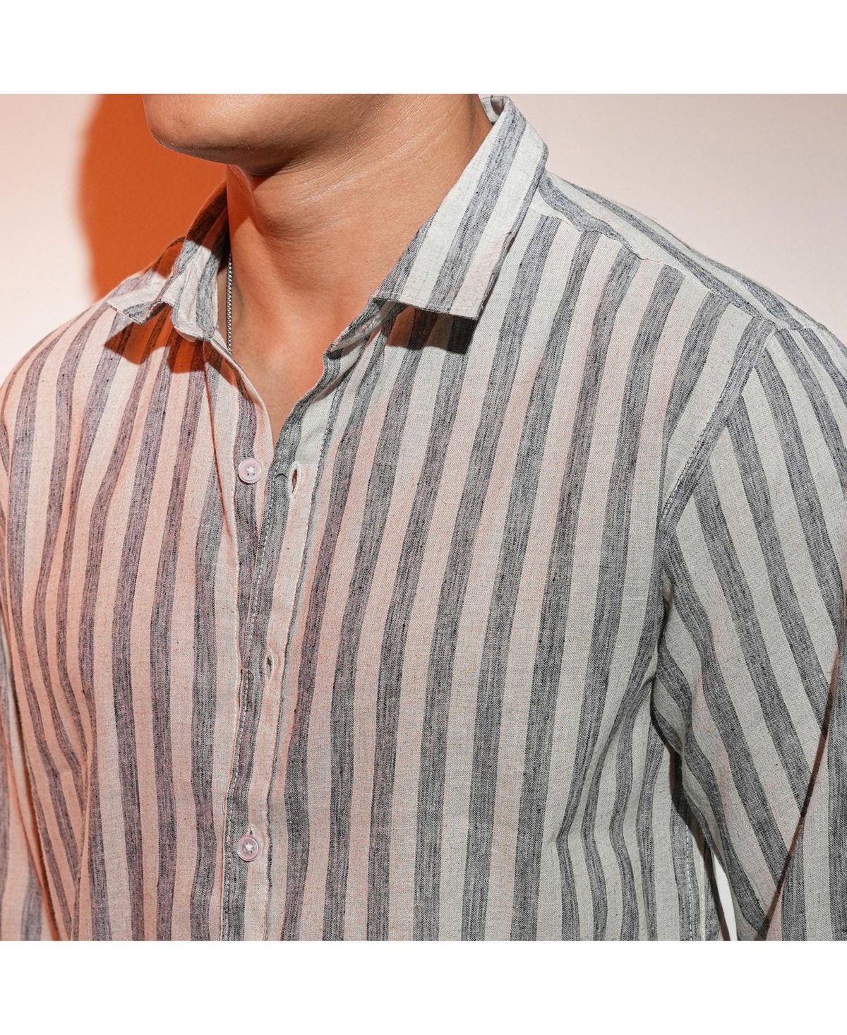 Campus Sutra Men's CharcoalHeathered-Stripe Shirt - Grey