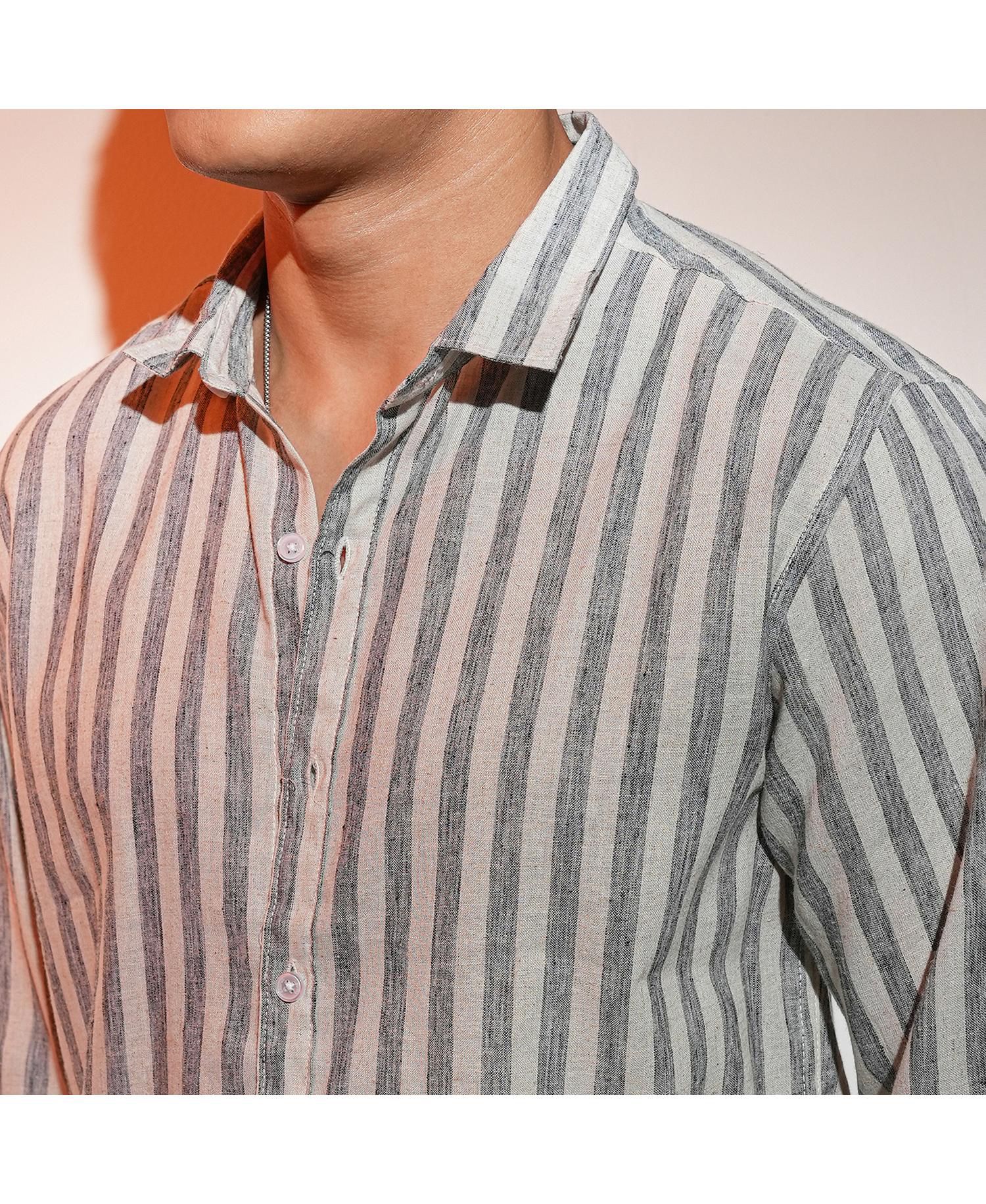 Men's Charcoal Grey Heathered-Stripe Shirt