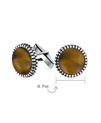 Classic Round Black Onyx Shirt Cufflinks for Men - Sterling Silver Bullet Hinge