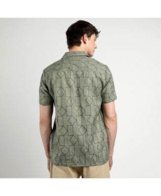 Men's Olive Green Embroidered Geometric-Lined Shirt