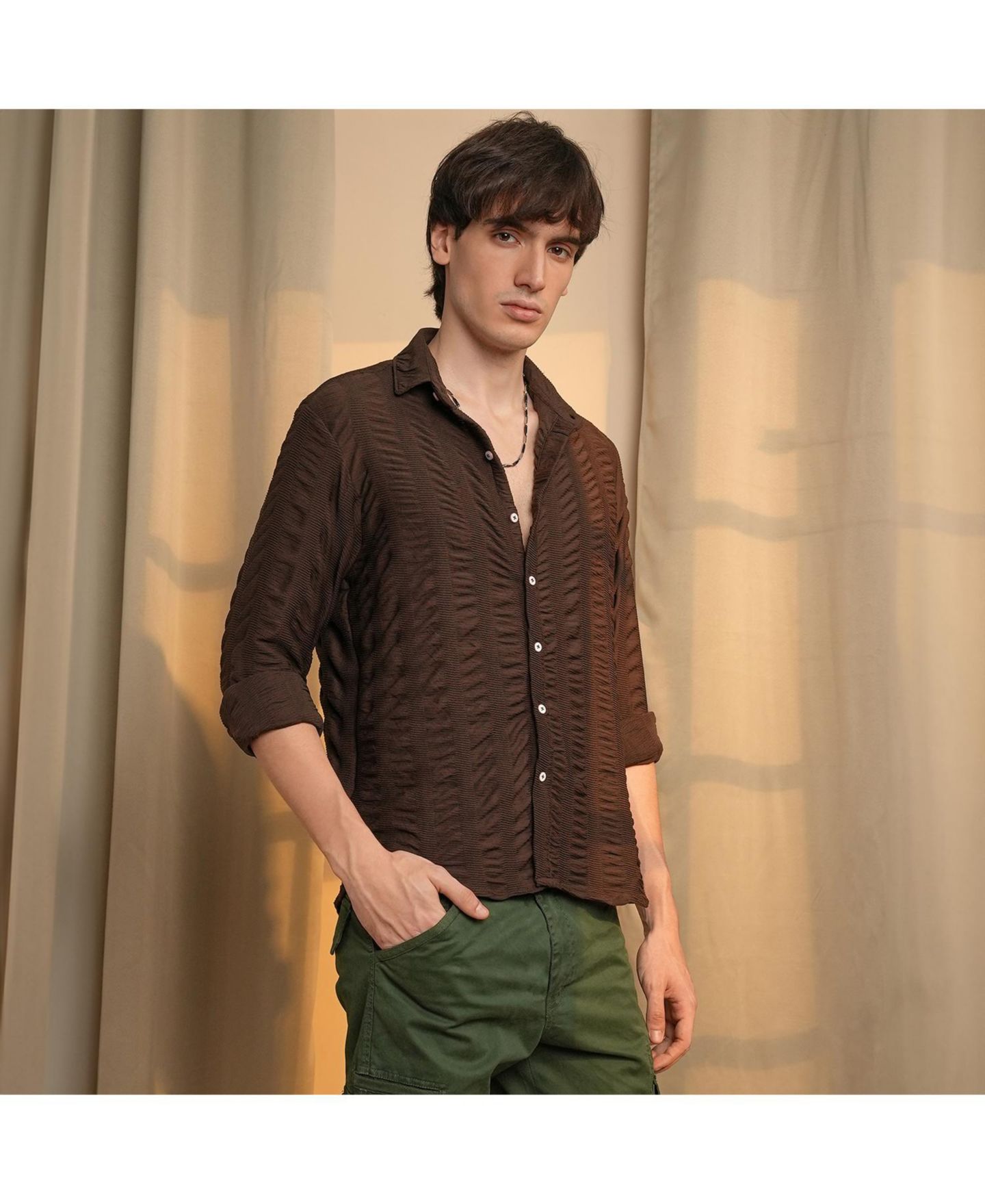 Мужская рубашка Cahoot Campus Sutra Chocolate Brown Chunky-Seersucker, цвет: Красный — фото 5