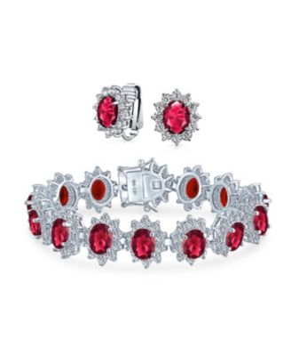 Style Fashion Oval Crown Halo Statement Bracelet Matching Clip On Earrings Jewelry Set Plated