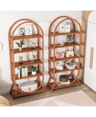 5-Tier Tall Arched Metal Frame Freestanding Bookshelf Display Rack Shelving Unit for Office, Bedroom, or Living Room (2PCS)