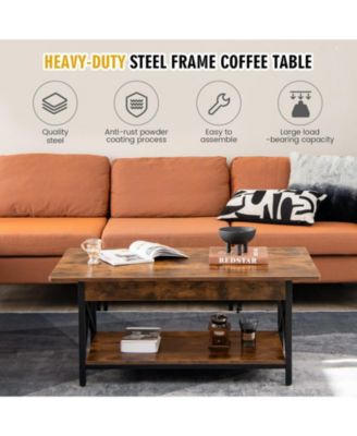 Coffee Table Industrial 2-Tier w/ Storage Shelf &Storage Shelf for Living Room Rustic Brown