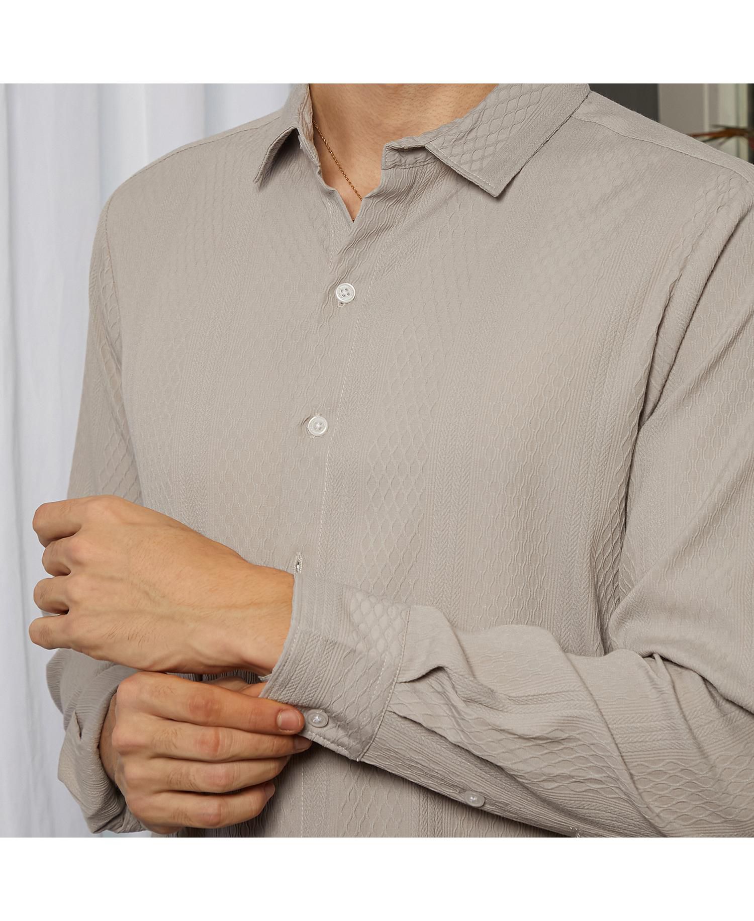 Men's Ecru Beige Vertical Tactile Shirt