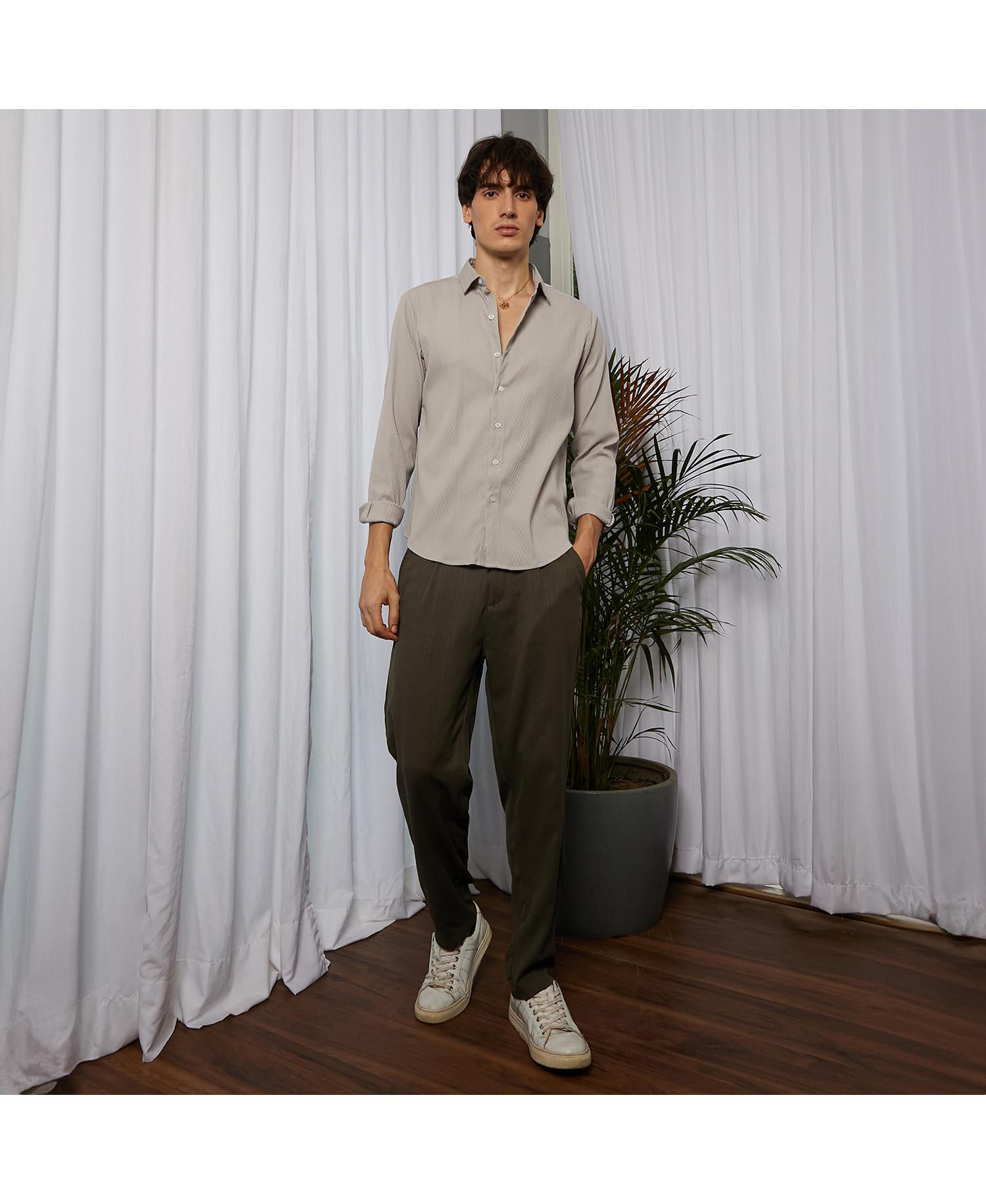 Men's Ecru Beige Vertical Tactile Shirt