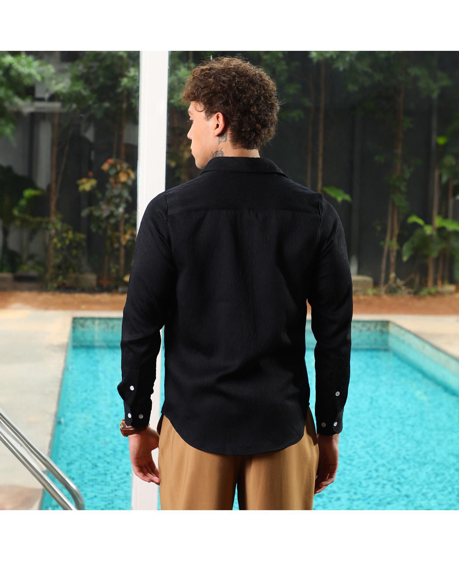 Men's Onyx Black Abstract-Textured Shirt