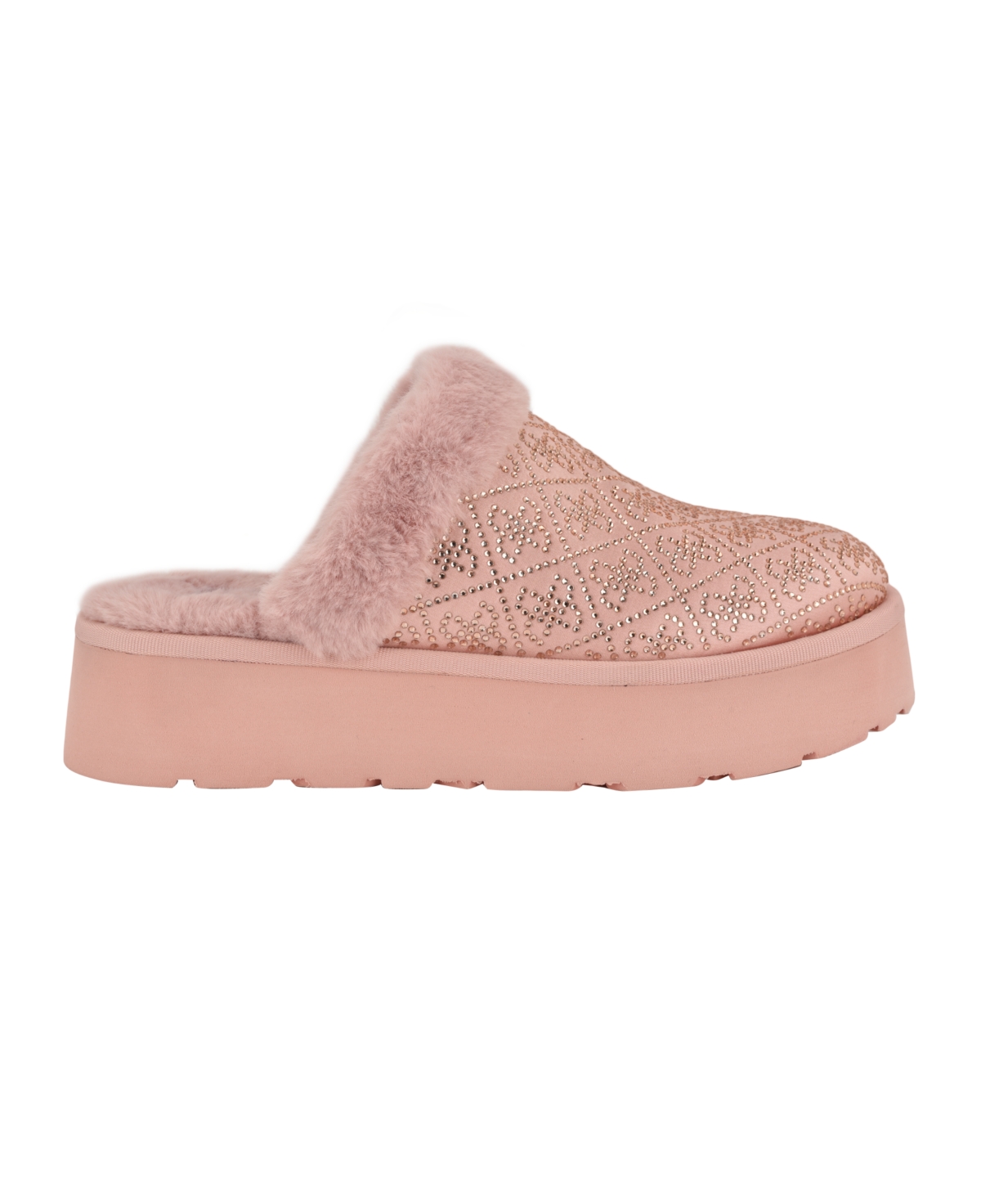 Guess Women's Danikas Slip-on Slippers In Light Pink Velvet Rhinestone Logo