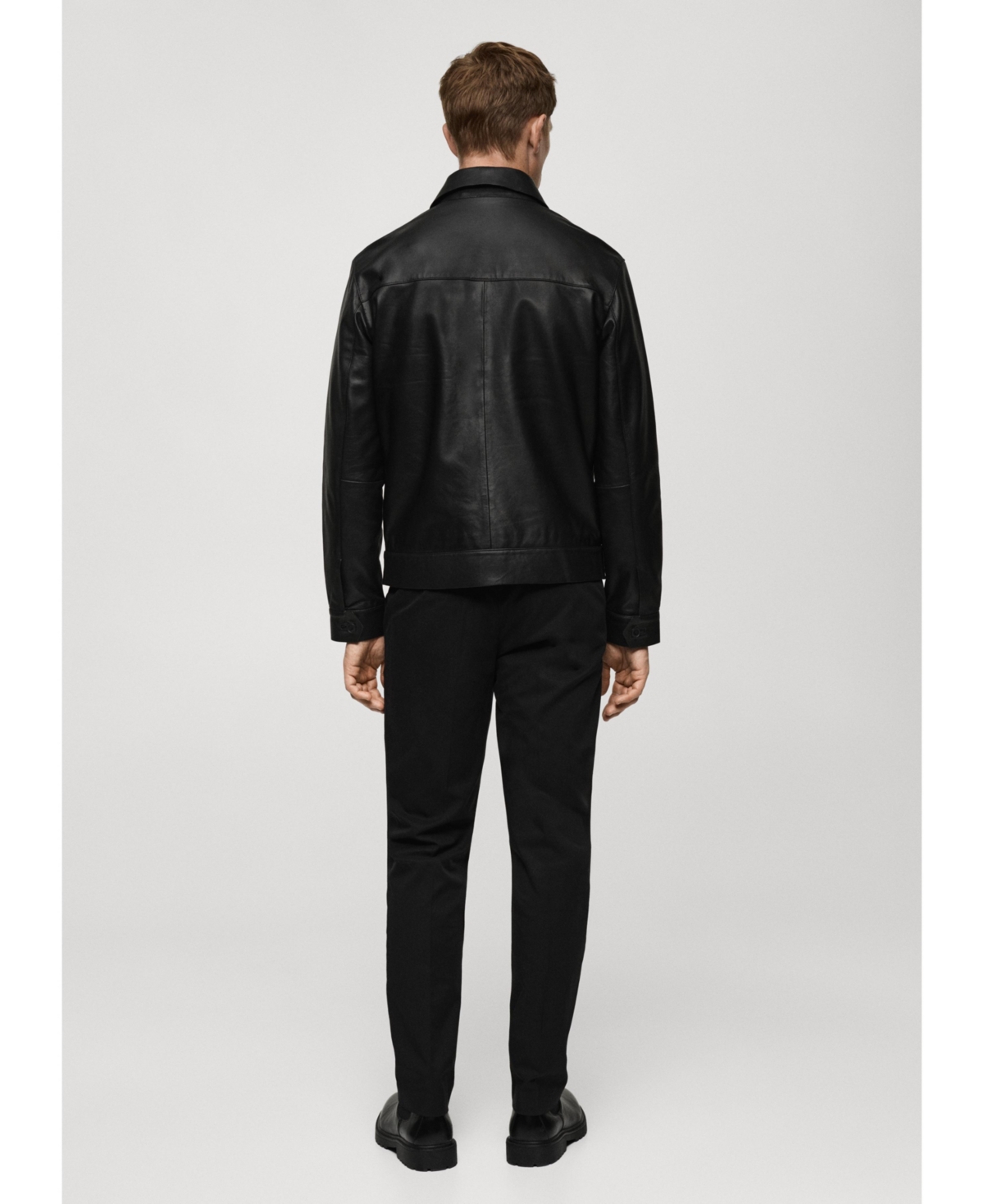 Mango Men's Pockets Detail Leather Jacket