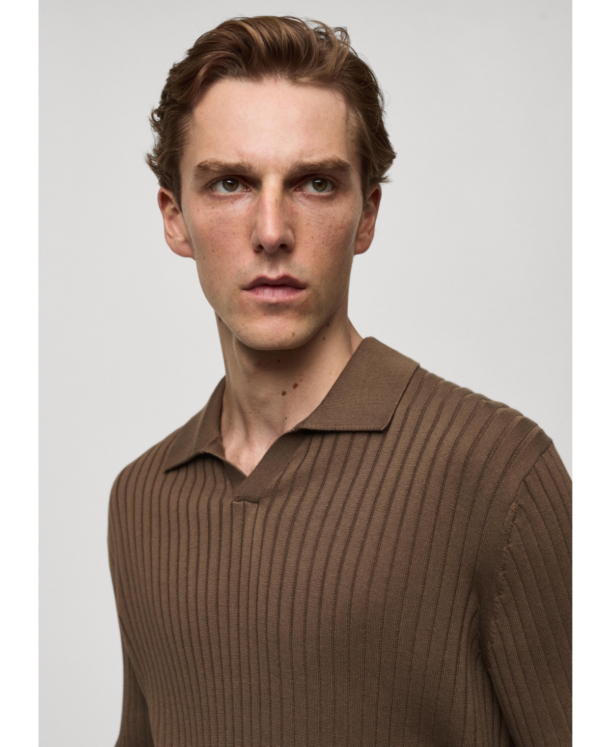 Mango Men's Fine Rib-Knit Polo Shirt