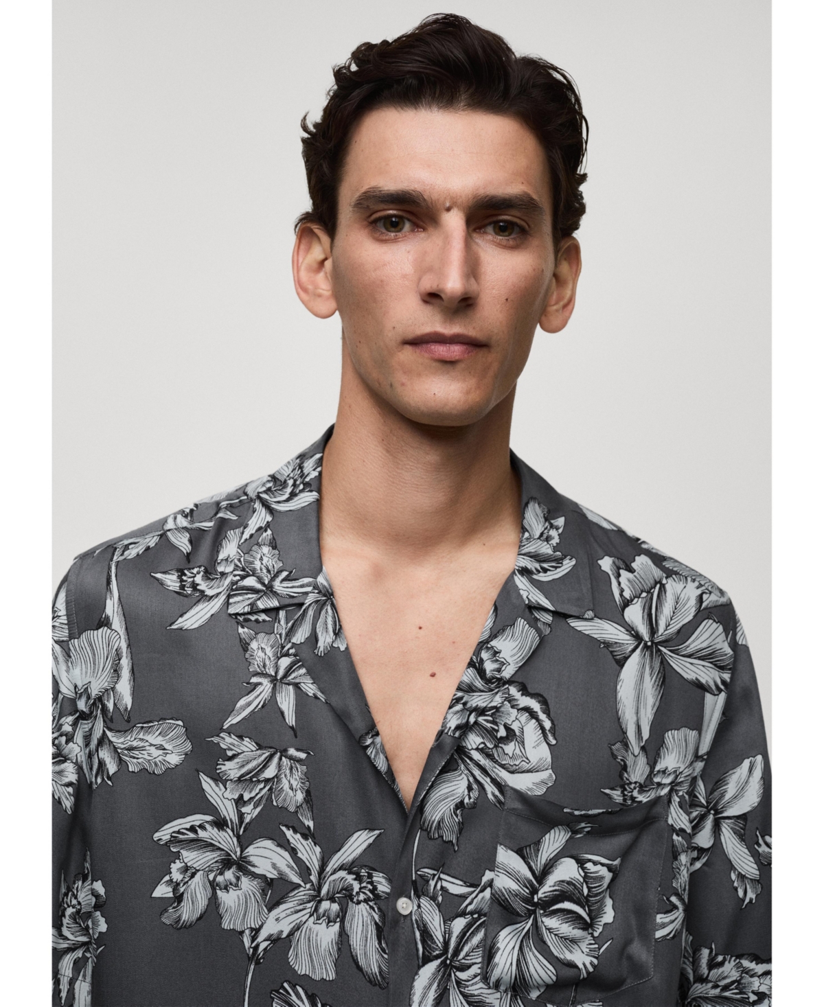 Mango Men's Hawaiian-print Shirt In Charcoal
