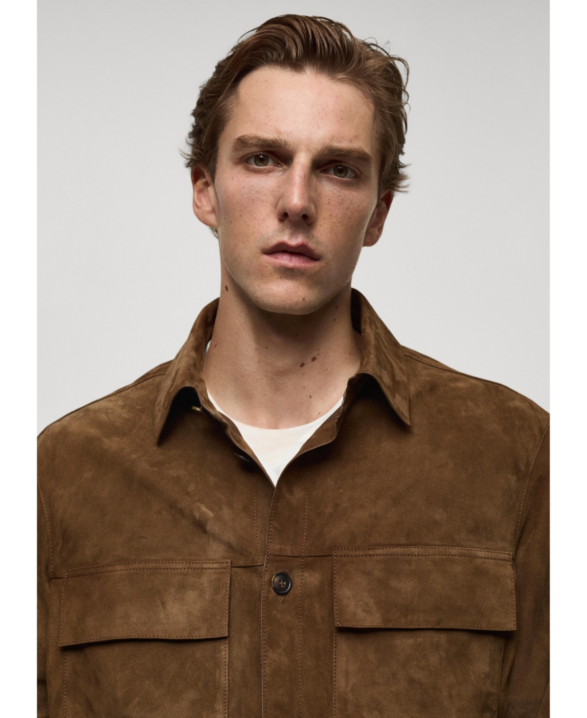 Mango Men's Leather Pocket Detail Suede Overshirt