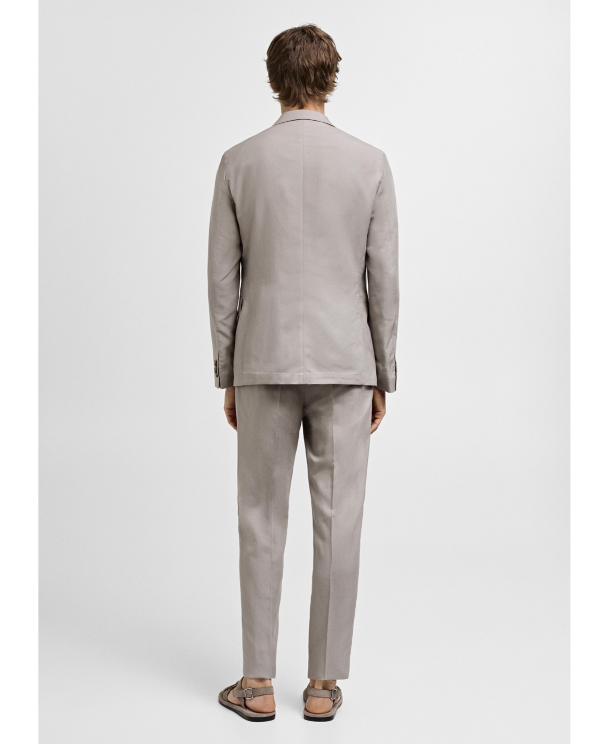 Mango Men's Linen-Blend Suit Pants -Pastel Gray