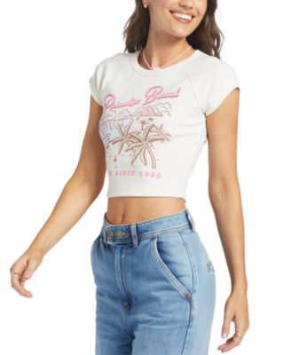 Roxy - Juniors' Paradise Bound Ribbed Cropped Graphic T-Shirt