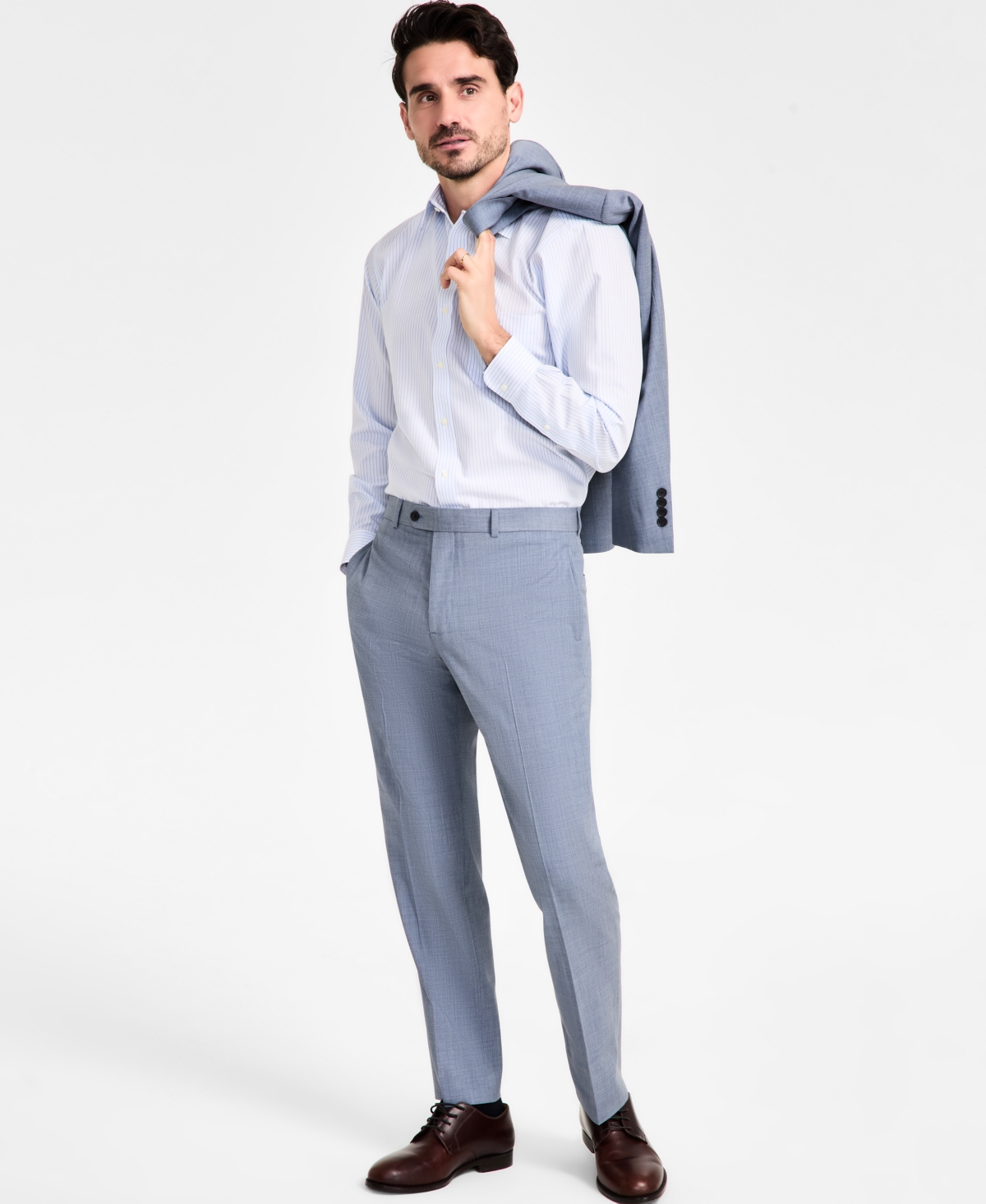 B by Brooks Brothers Men's Wool-Blend Stretch Classic-Fit Suit Separates Pant - Light Blue