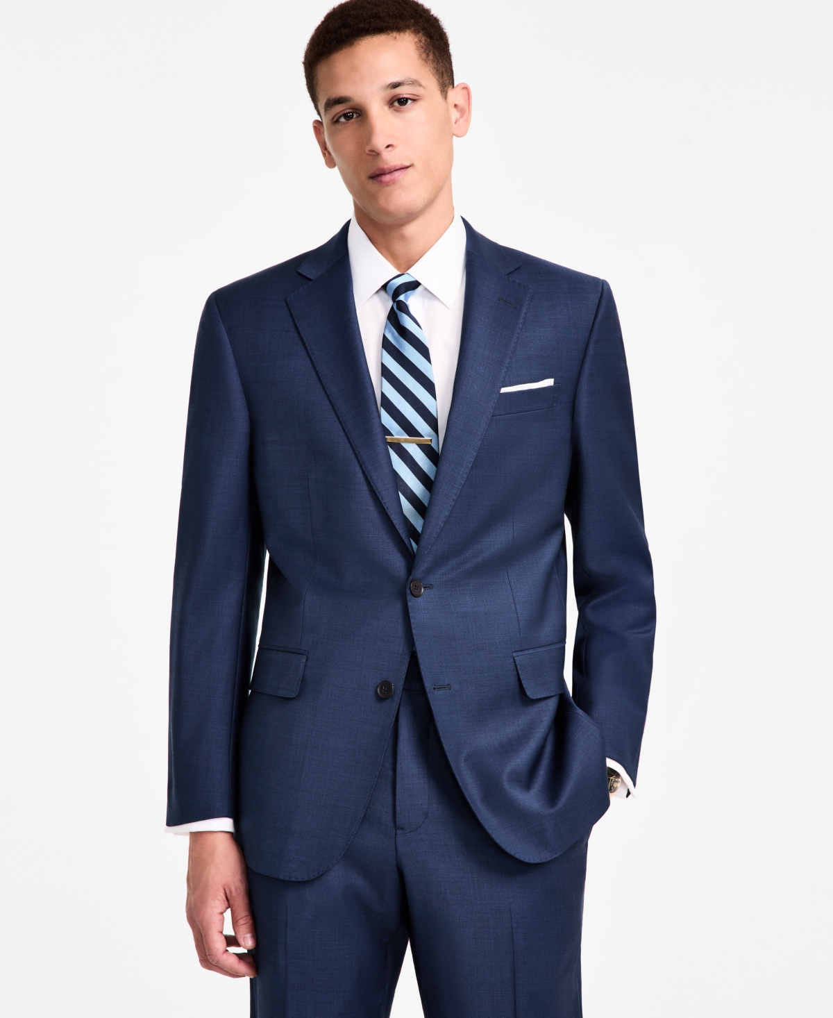 B by Brooks Brothers Men's Wool-Blend Stretch Classic-Fit Suit Separates Jacket - Blue