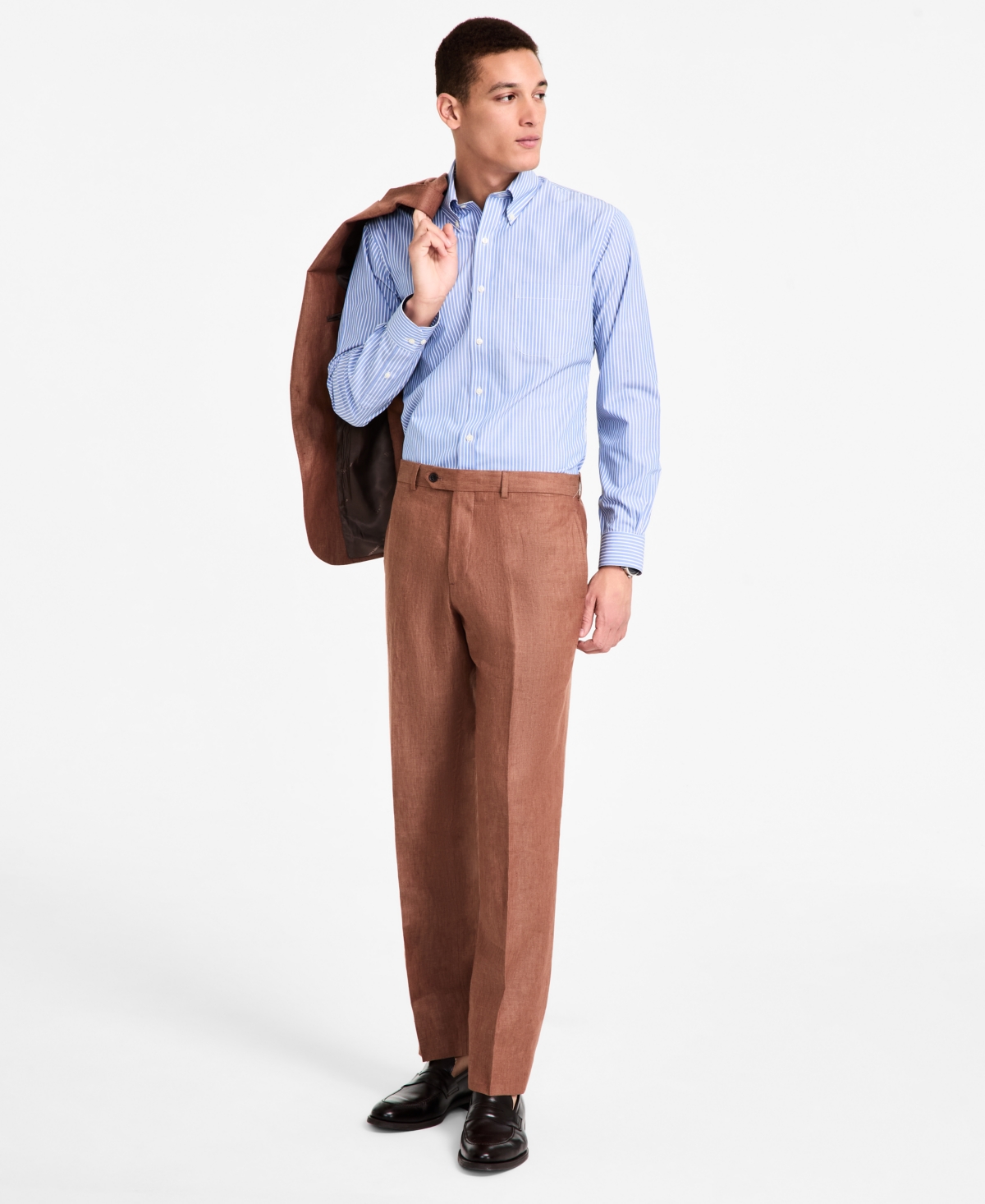 B by Brooks Brothers Men's Linen Classic-Fit Suit Separates Pant - Brown