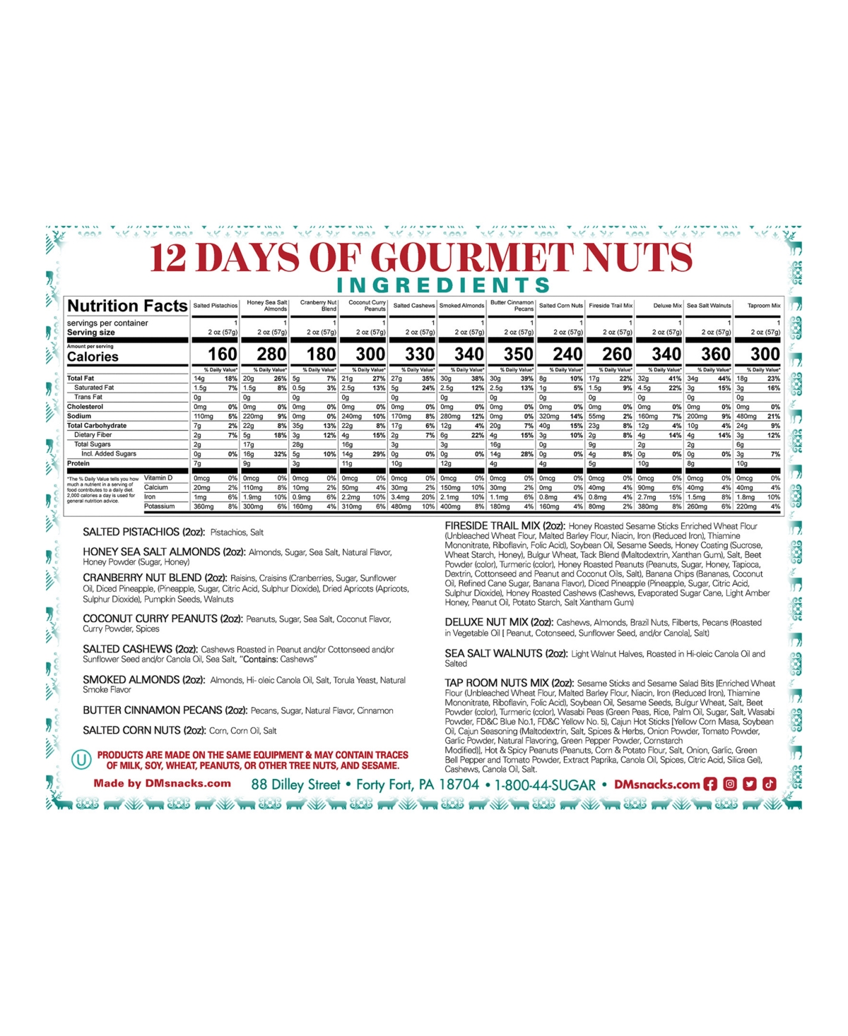 Dm Snacks 12 Days Of Gourmet Nuts Winter Wonderland Selection Advent Calendar, 12 Piece In No Color