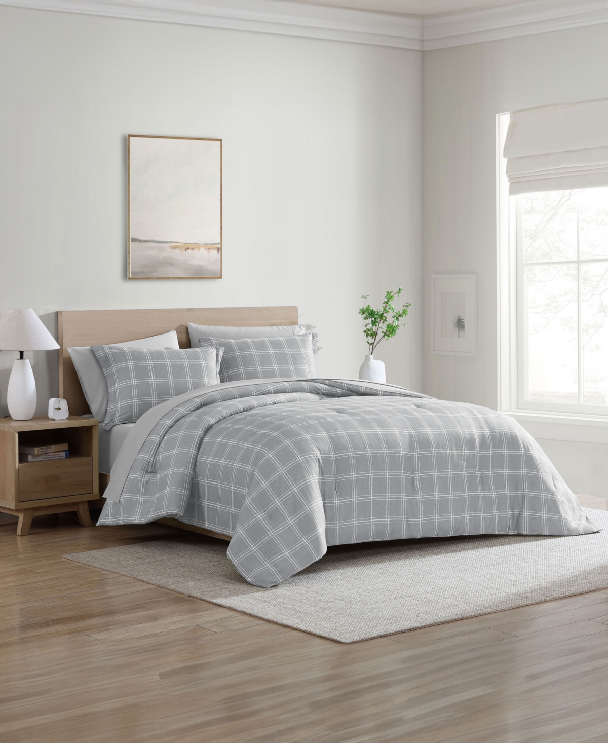 Swift Home Grid Plaid Reversible 7-pc. Comforter Set, Queen In Grey