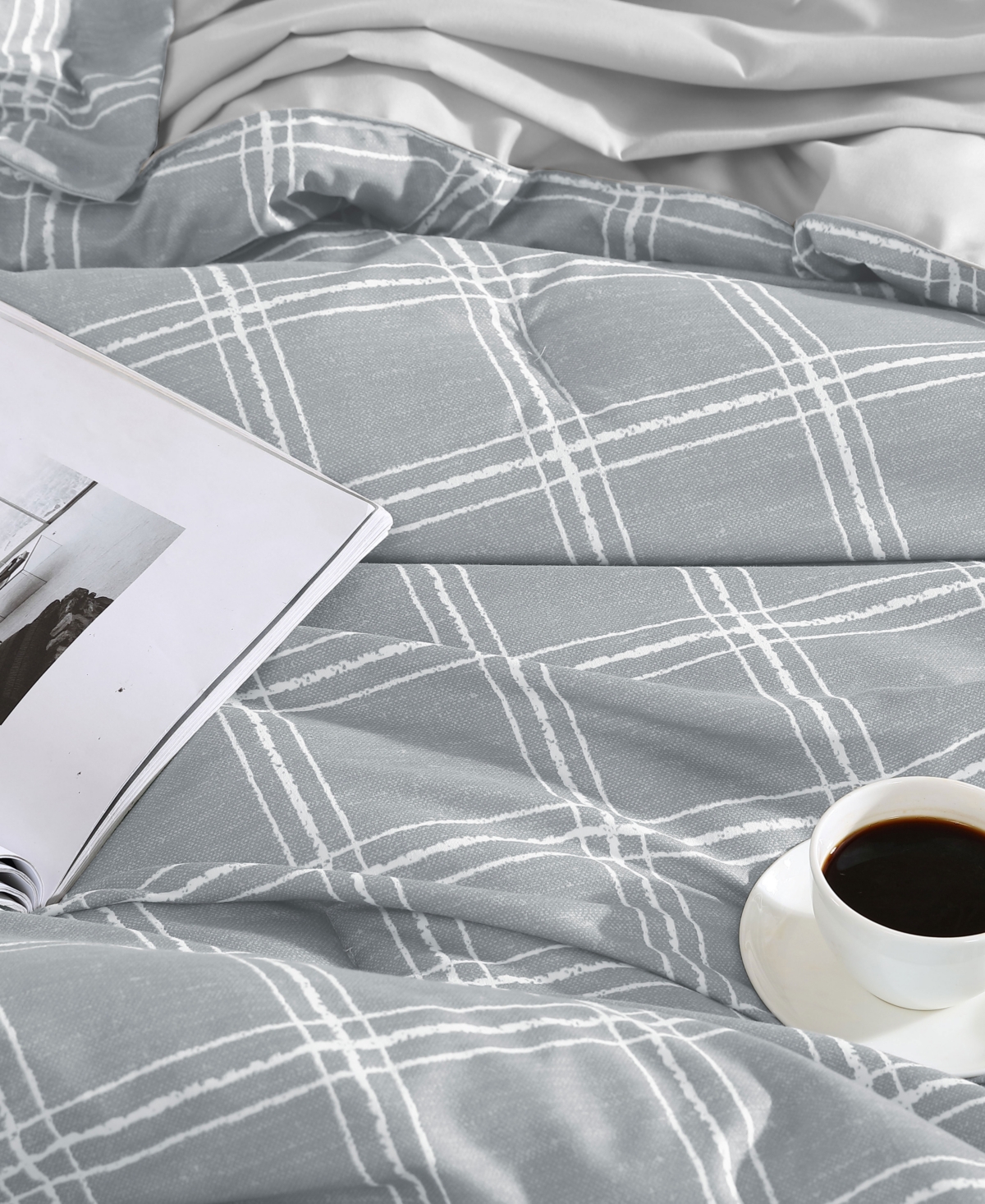 Swift Home Grid Plaid Reversible 7-pc. Comforter Set, Queen In Grey