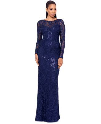 Betsy & Adam - Women's Sequined Lace Long-Sleeve Gown