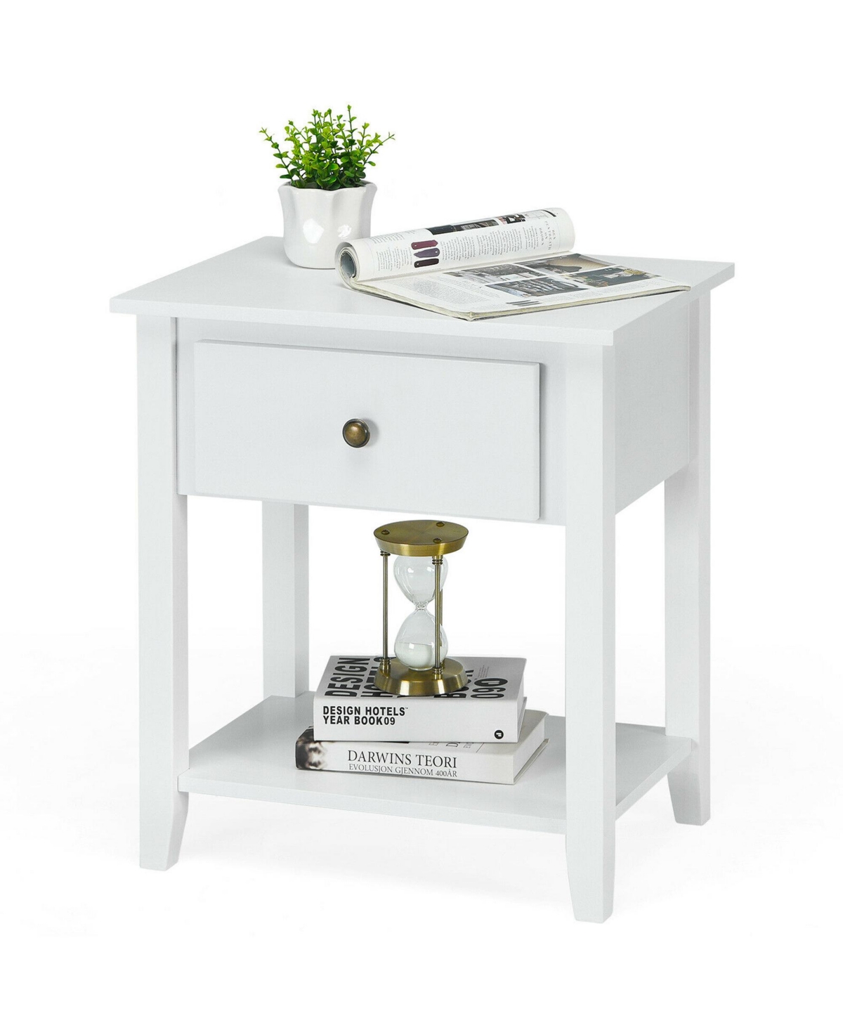 Gymax 2PCS Nightstand Sofa End Side Table W/ Storage Drawer Bottom Shelf- White