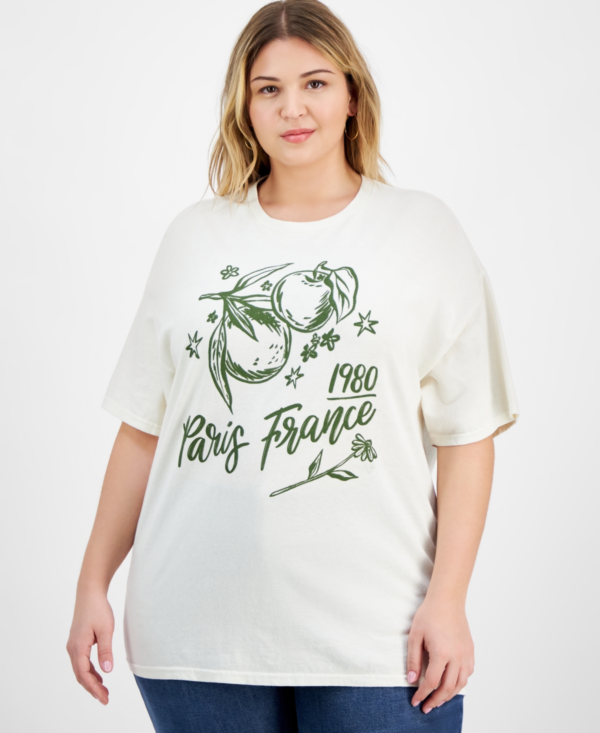 Rebellious One Trendy Plus Size Cotton Paris France 1980 T-shirt In Antique White