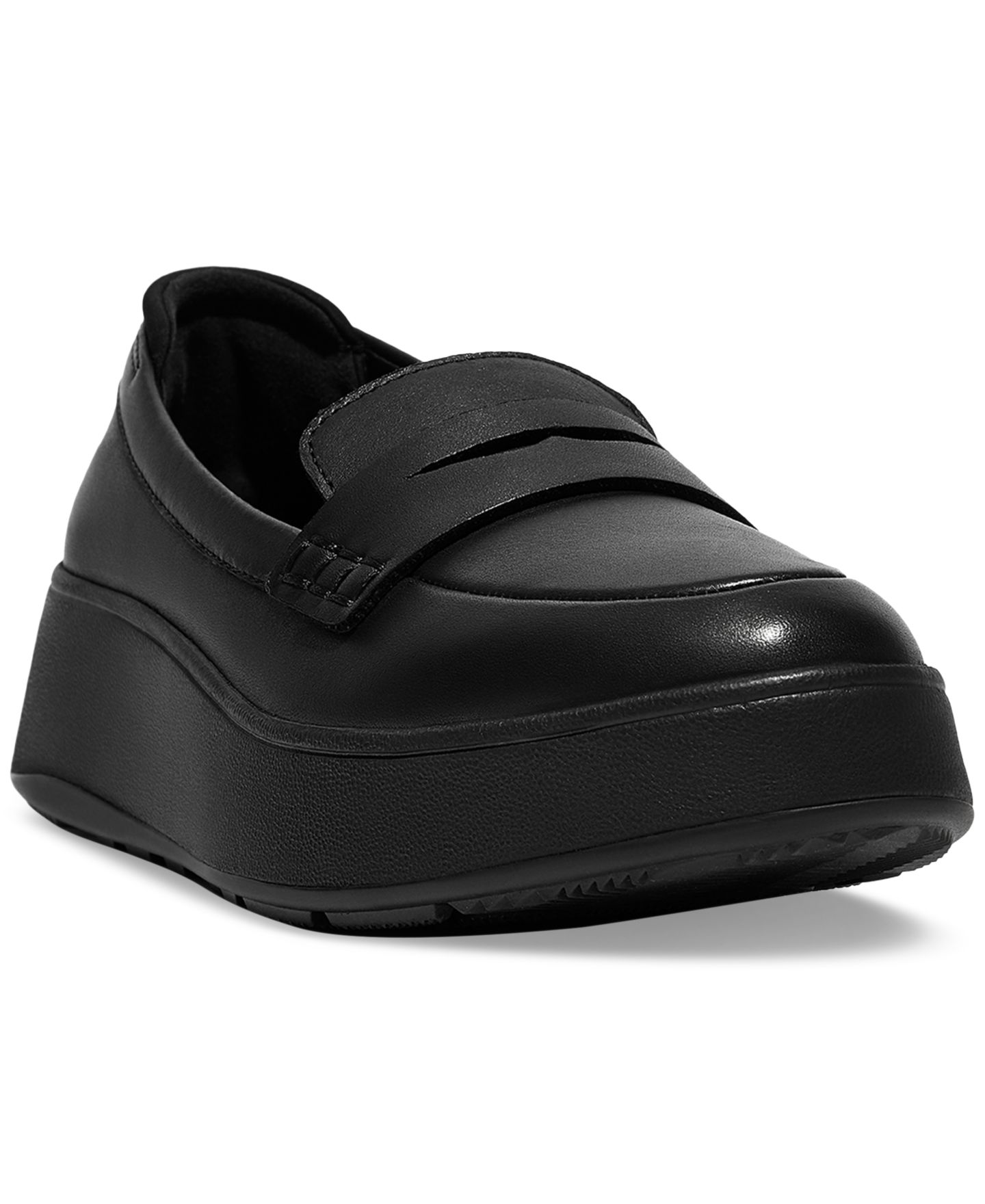 Женские туфли FitFlop F-Mode Leather Flatform Loafer Flats, цвет: Чёрный — фото 1