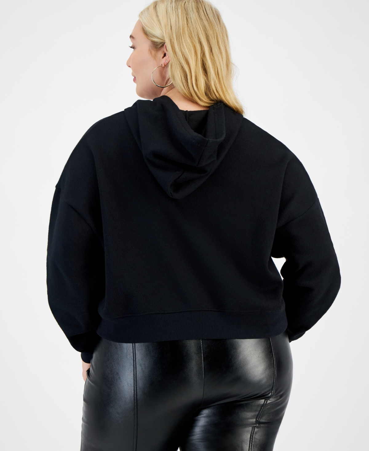 Grayson Threads, The Label Trendy Plus Size Rhinestone Star Hoodie In Black