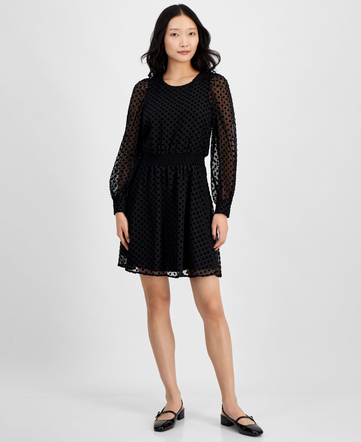 ON 34TH WOMEN'S VELVET BURNOUT-DOT SMOCKED MINI DRESS, EXCLUSIVELY AT MACY'S 