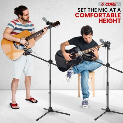 Mic Stand Floor Height Adjustable Tripod Microphone Stands w Extending Telescoping Boom Arm - MS DBL