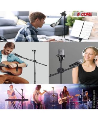 Tripod Mic Stand Pair Floor Adjustable 31 to 76 Inches Boom Arm Holder Microphone Stands 360 Degree Rotating + Dual Mic MS DBL 2PCS