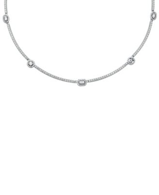 Sterling Silver Pav&eacute; Mixed Cut Collar Necklace