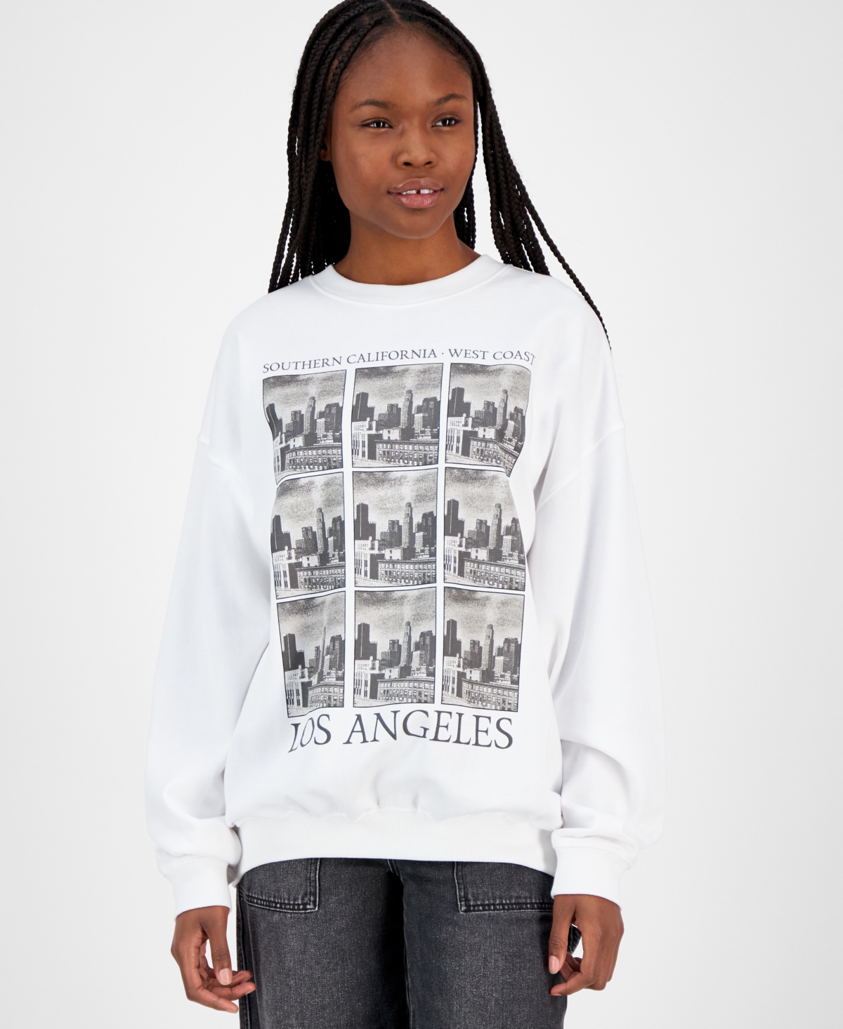 Juniors' Los Angeles Photo Print Sweatshirt - White