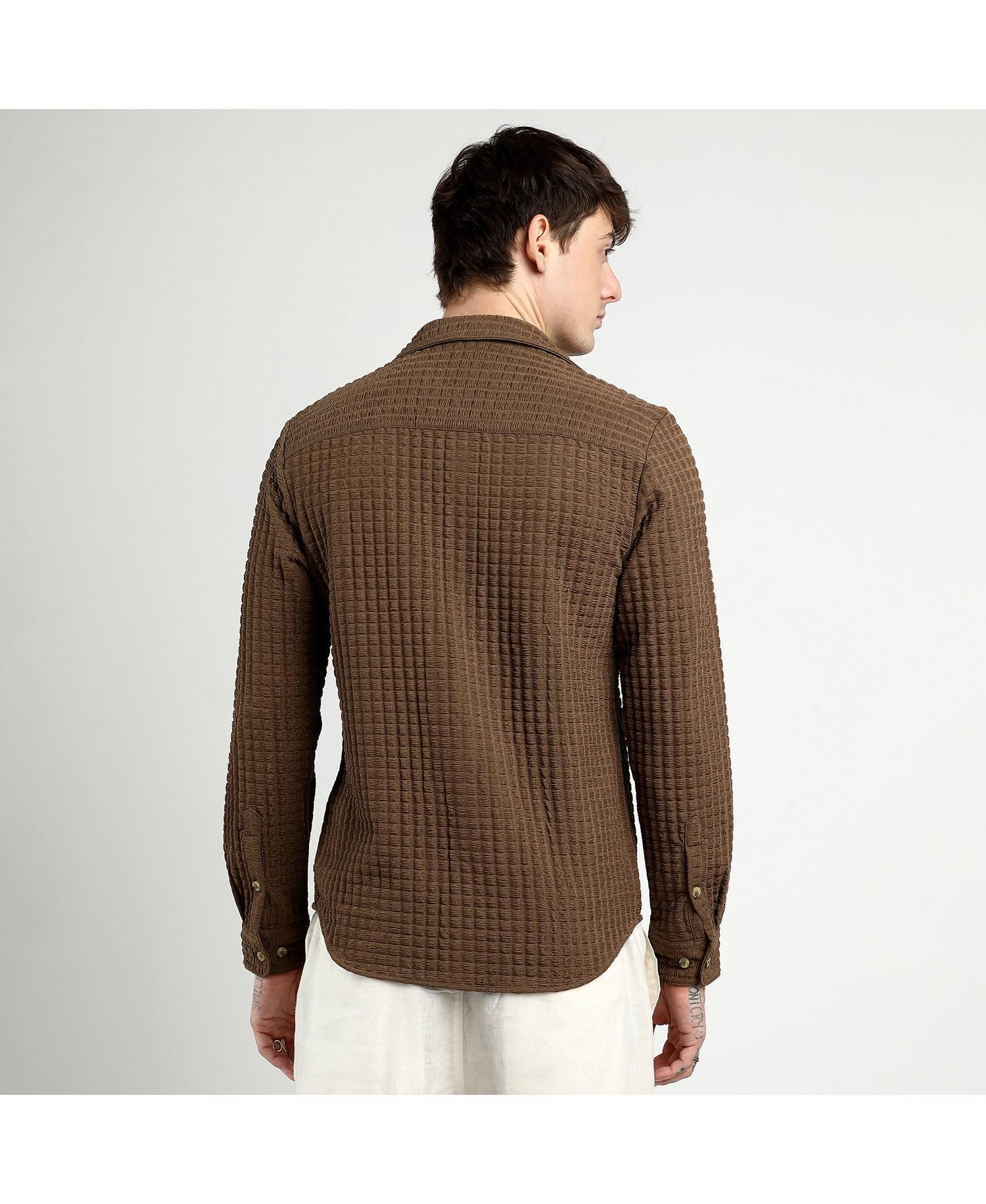 Men's Chocolate Brown Cube-Textured Shirt
