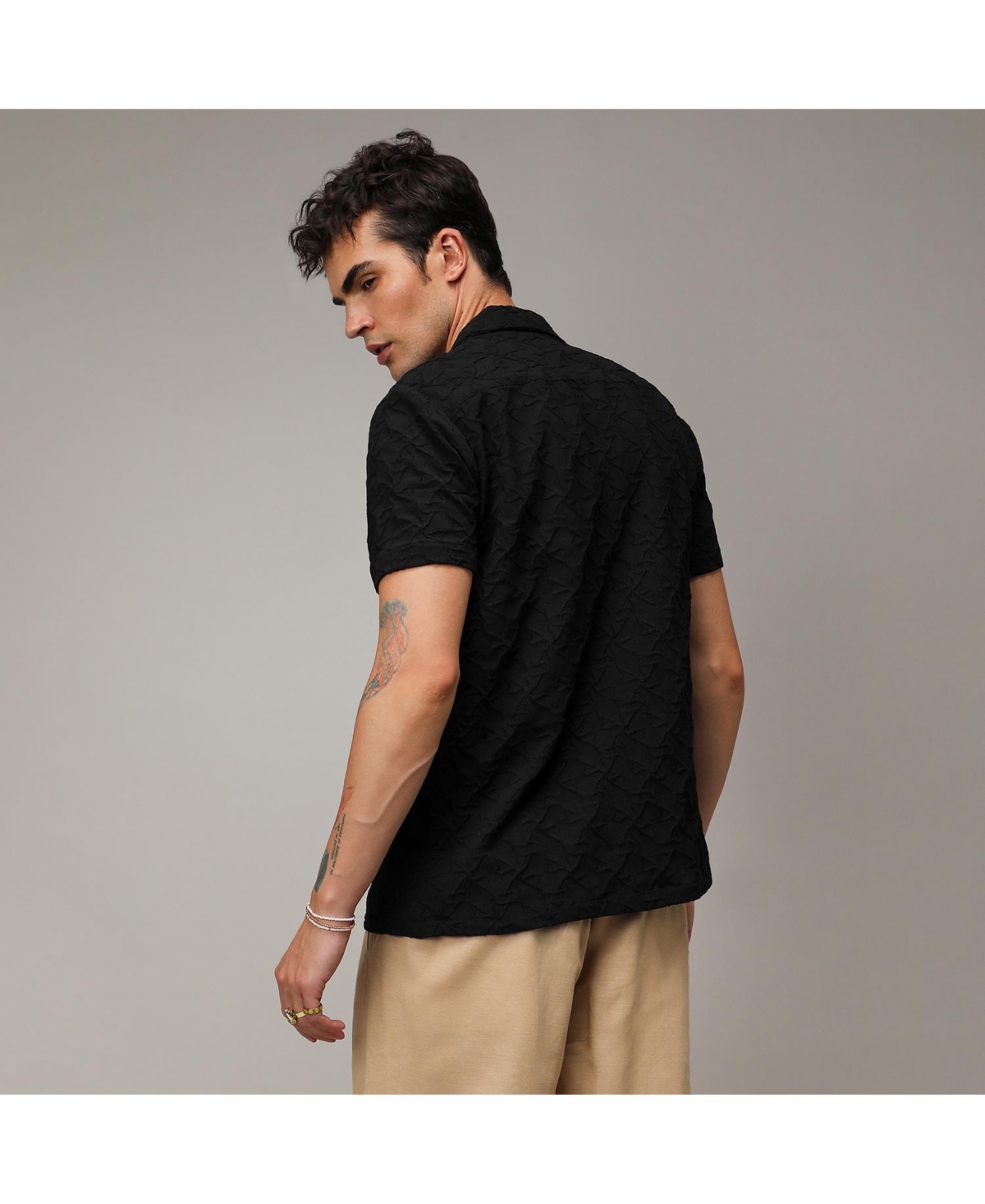 Campus Sutra Men's OnyxCrumble Textured Shirt - Black