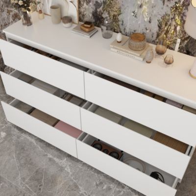 6-Drawers White Wood Chest of Drawer Cabinet Organizer