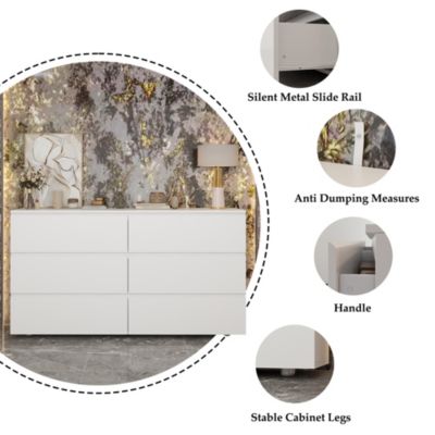 6-Drawers White Wood Chest of Drawer Cabinet Organizer