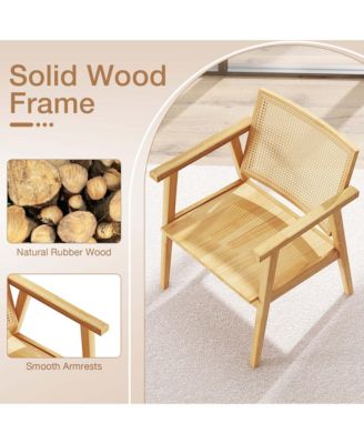 Mid Century Modern Accent Chairs Set of 2 with Breathable Rattan Back Dining Room