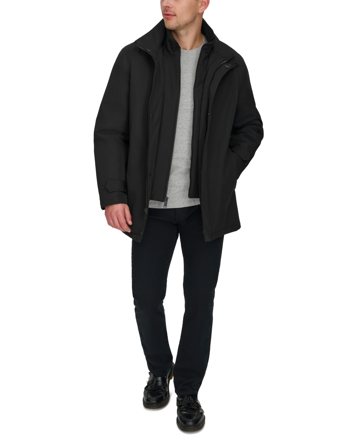 Dockers Men's Three-quarter Length Commuter Jacket With Bib In Black