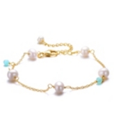 Rachel Glauber 14K Gold Plated Bracelet with Lustrous Pearls - Blue