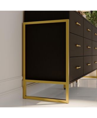 White and Golden 9-Drawers Wooden Dresser without Mirror